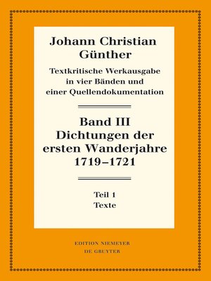 cover image of Dichtungen der ersten Wanderjahre 1719-1721